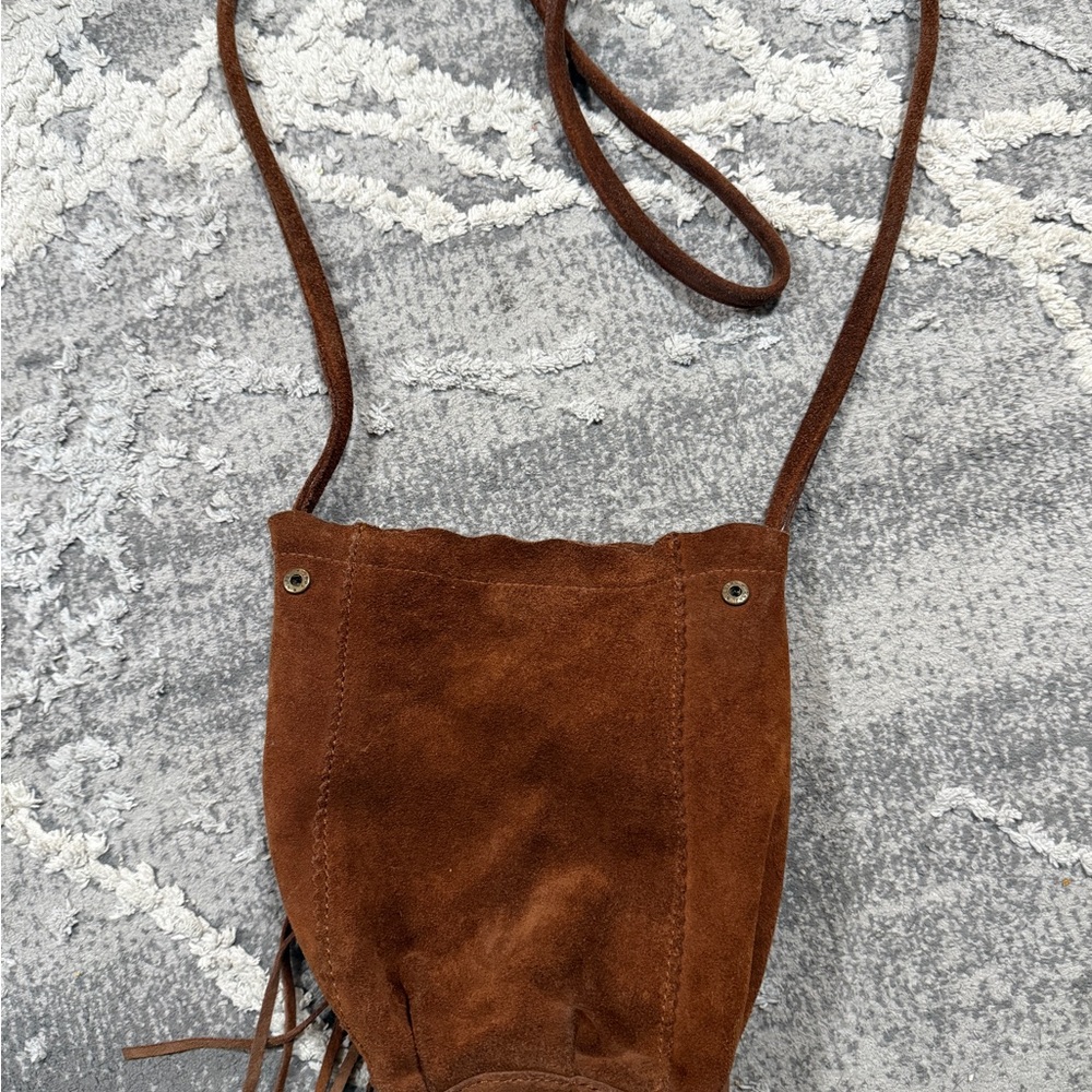 Free People Tan Suede Crossbody Bag with Fringe - Picture 2 of 7